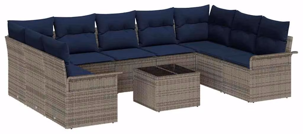 Set Divano da Giardino con cuscino 10 pcs Grigio polyrattan