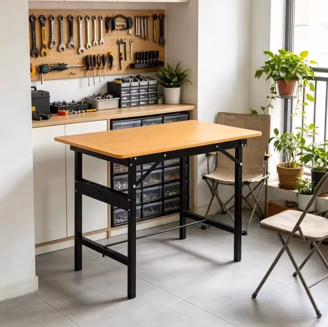 Tavolo da lavoro pieghevole multifunzionale in MDF e metallo 100x60 cm giallo nero