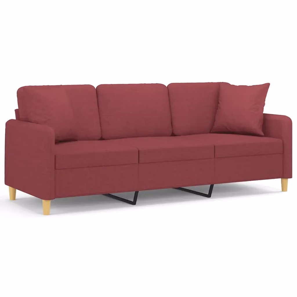 Divano a 3 posti moderno vidaXL in tessuto rosso con cuscini e struttura in metallo L: 198 cm, P: 80 cm, H: 77 cm – 2