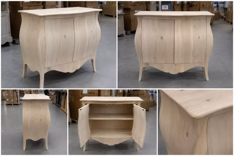 Credenza sagomata con 2 porte in legno di pino grezzo Mobili 2G L/P/H: 120 x 54 x 94 cm