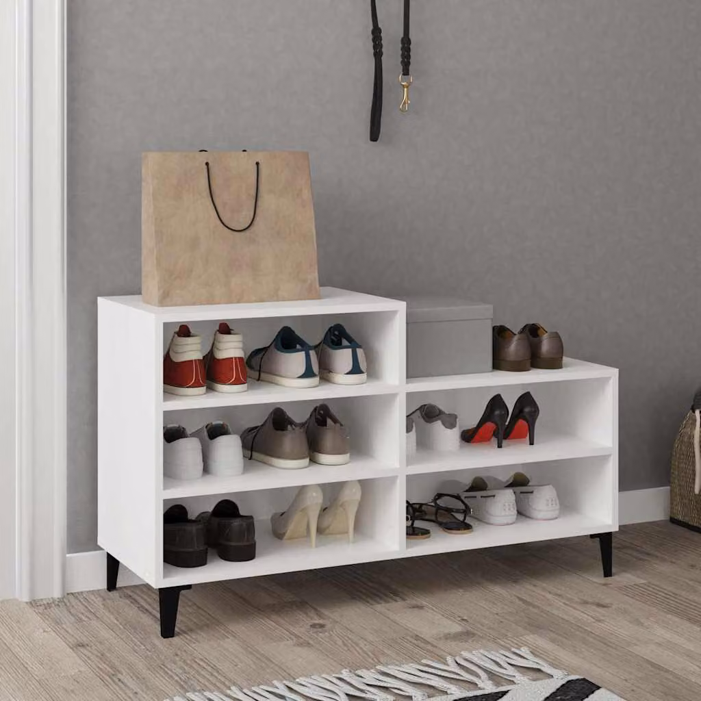 Scarpiera bianca vidaXL in stile industriale con ripiani piatti e ante, L 102 x P 36 x H 60 cm