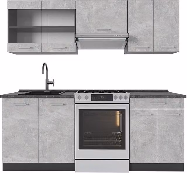 Cucina componibile R-Line Calcestruzzo/Antracite 200 cm, PL Antracite Vicco