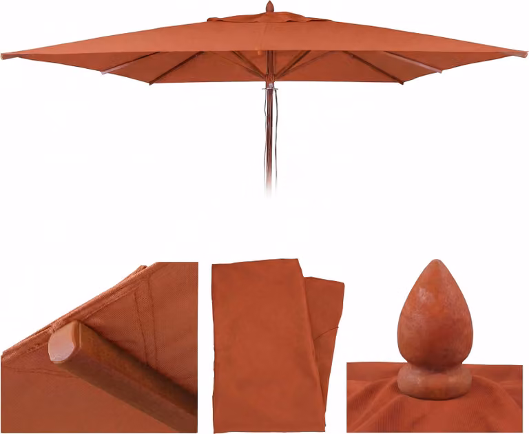 Copertura di ricambio per ombrellone da esterno in legno, modello HWC-C57b, copertura per ombrellone, quadrata, 4x4 metri, in poliestere, colore terracotta