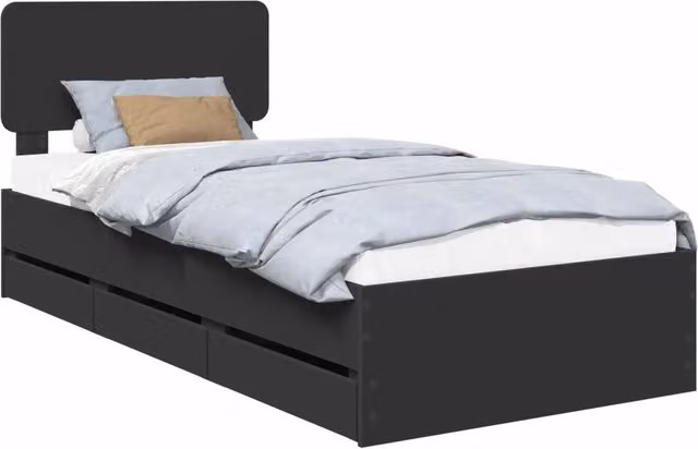 Letto singolo | Letto per adulti | Struttura del letto Nero 90 x 200 cm Legno ingegnerizzato