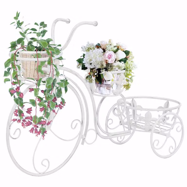Piedistallo per piante a forma di bicicletta vintage vidaXL in metallo bianco