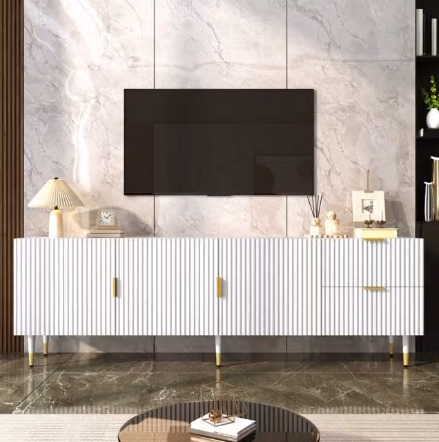 TV mobile con 3 ante; cassetti; 170x35;5x55 cm; bianco; MDF e pannello truciolare