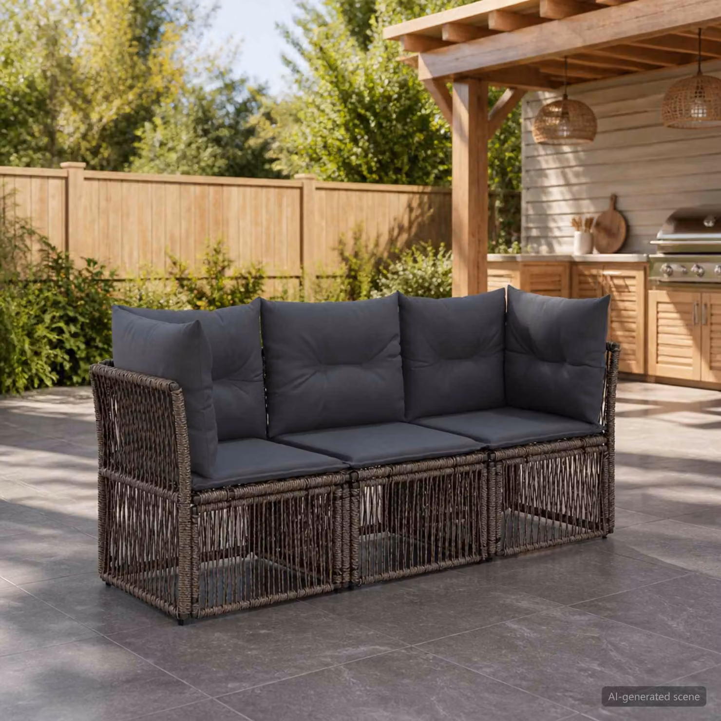 Set Divano da Giardino a L vidaXL in Polyrattan Grigio con Cuscini e Struttura in Acciaio
