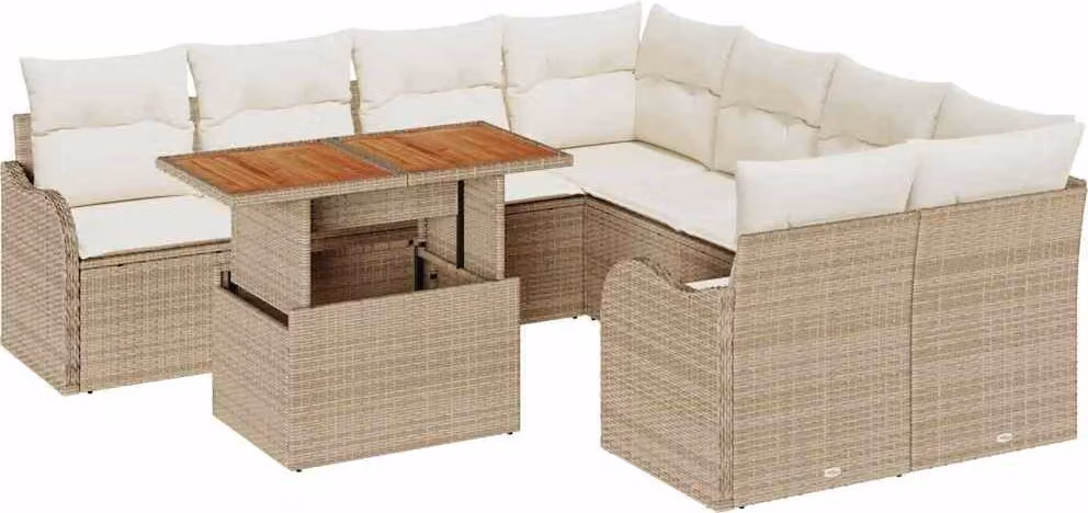 Set Divano da Giardino 9 pcs Beige Poly Rattan
