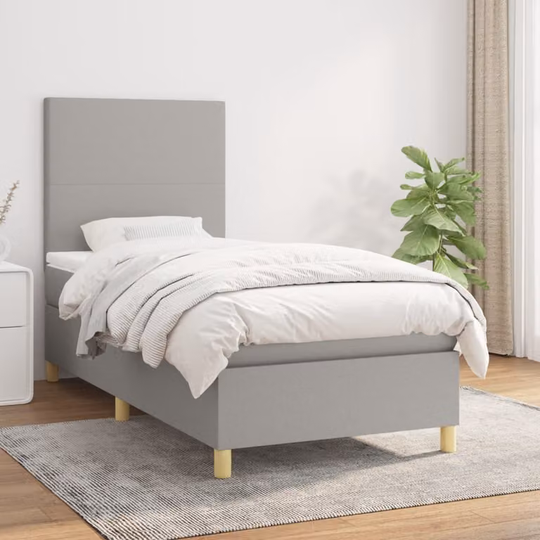 vidaXL Letto Ibrido con Giroletto a Molle e Materasso a Tasche Grigio Chiaro L/P/H: 203 x 100 x 128 cm