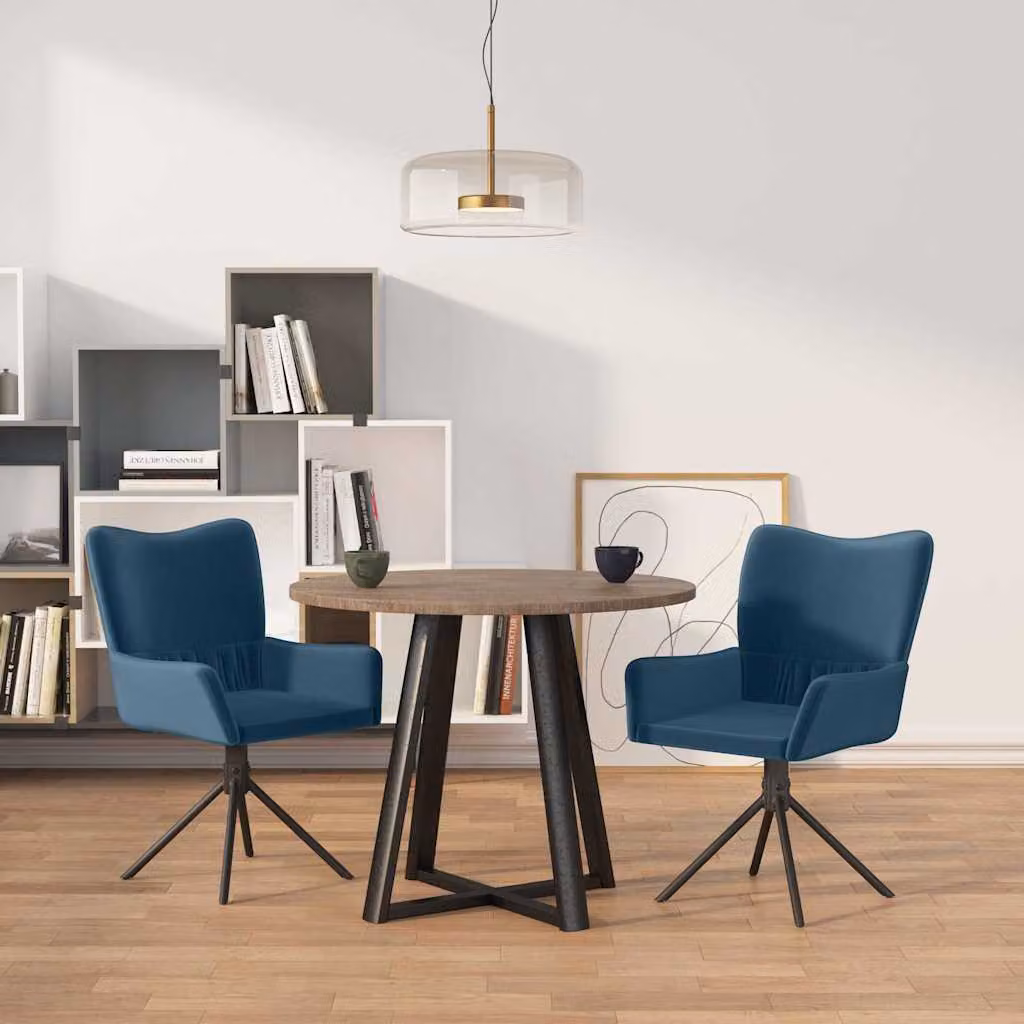 Set di 2 sedie da pranzo girevoli vidaXL in velluto blu con braccioli e base in metallo