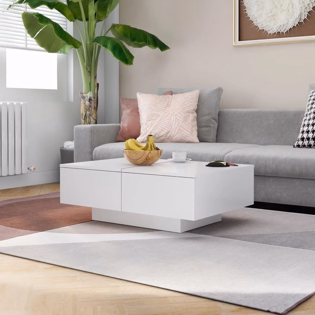 The Living Store tavolino bianco 90x60x31 cm in materiale ligneo