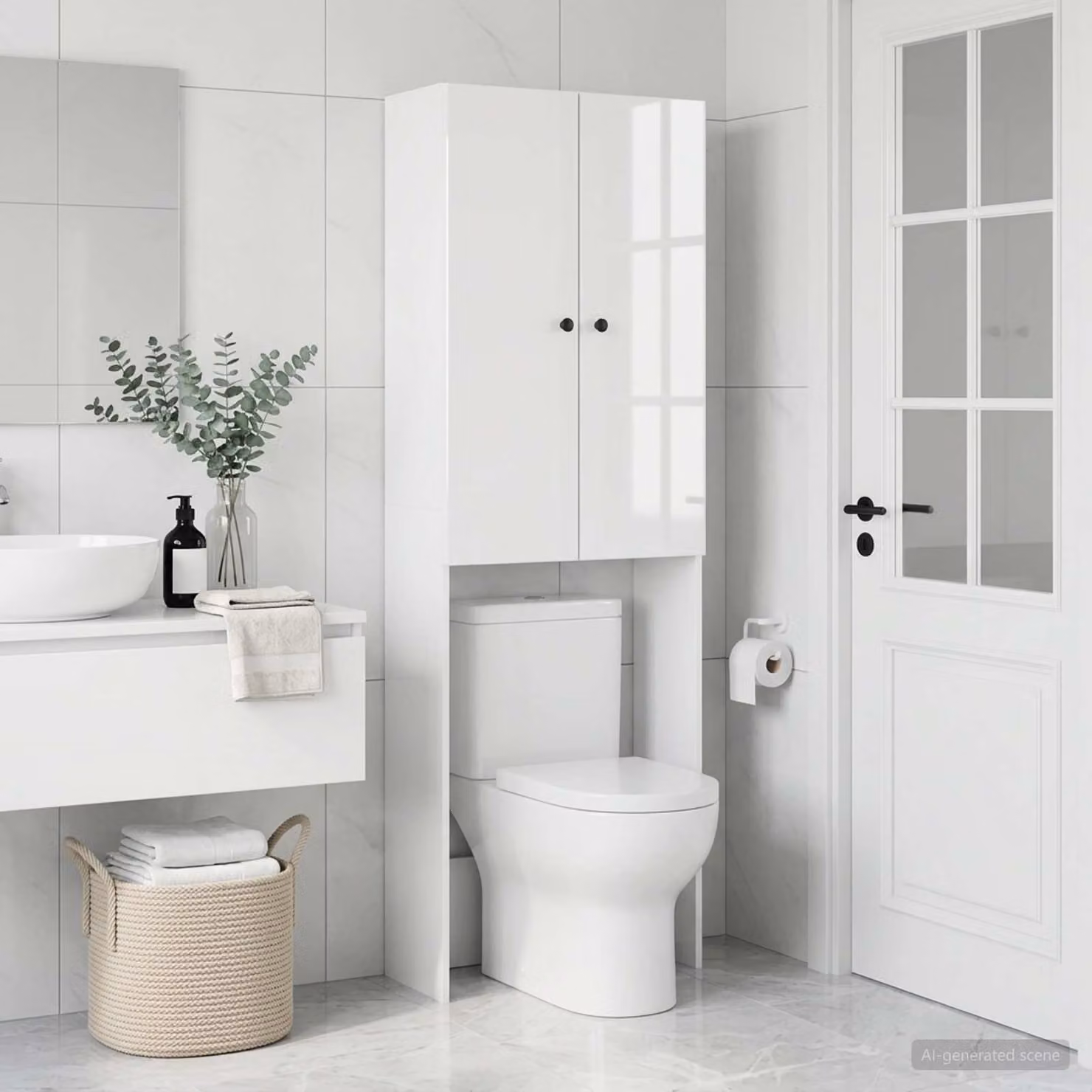 Mobiletto da bagno vidaXL BREDA bianco lucido L: 66 cm, P: 25,5 cm, H: 190 cm