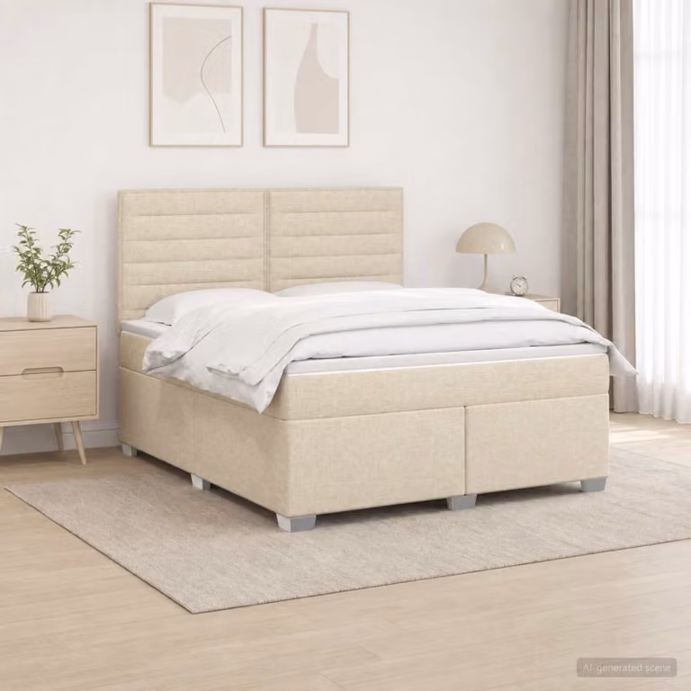 Letto box spring vidaXL con materasso a molle insacchettate in tessuto beige e bianco L/P: 180 x 200 cm