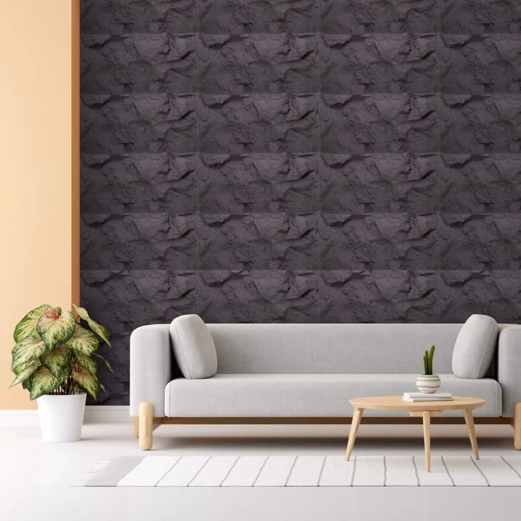 Frankystar Set 2 pannelli decorativi murali effetto pietra in PVC Grigio Antracite L: 120 cm, H: 60 cm, P: 9 cm – 2