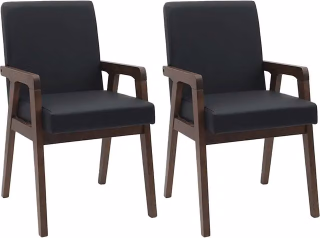 Set di 2 sedie da pranzo con braccioli in legno di gomma e rivestimento in ecopelle, colore marrone e nero