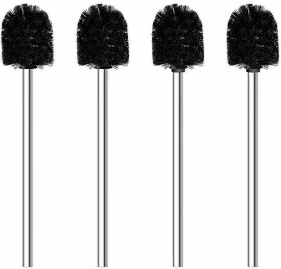 Set di scovolini per WC con testina a molla, 4 pezzi, diametro 7,5 cm, con manico in acciaio inossidabile, scovolini in acciaio inossidabile per bagno e WC, ergonomici, eleganti, resistenti (nero)