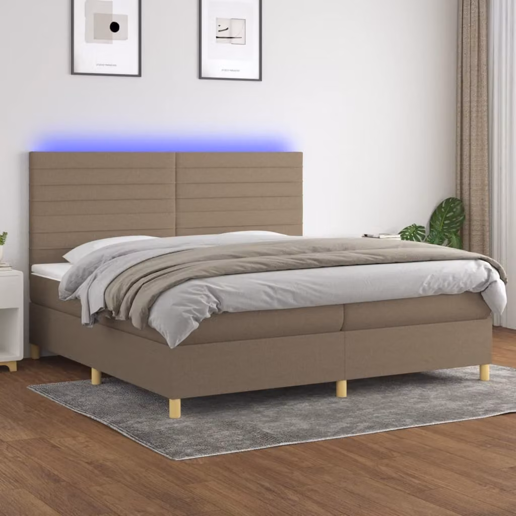 Maison Exclusive - Letto a Molle Materasso e LED tortora 200x200cm in Tessuto
