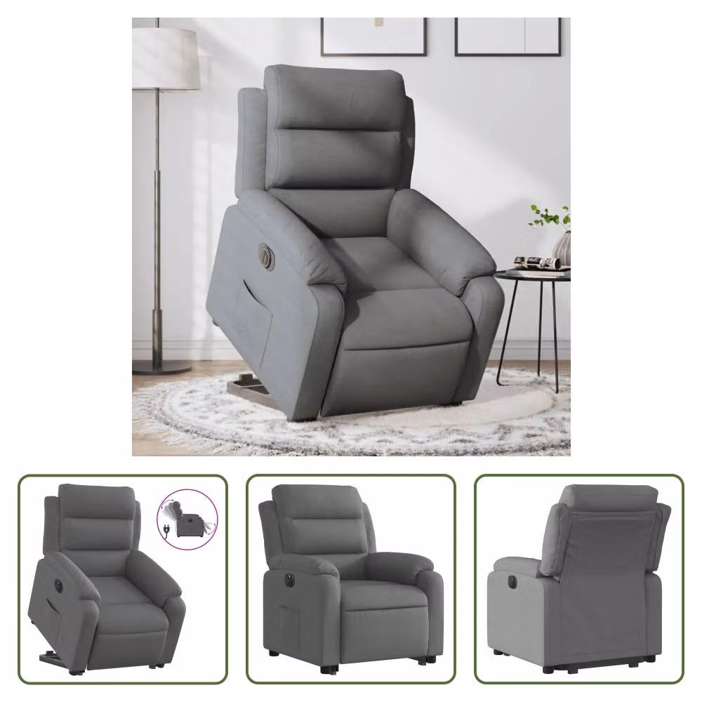 The Living Store Poltrona relax con supporto elettrico in tessuto grigio scuro