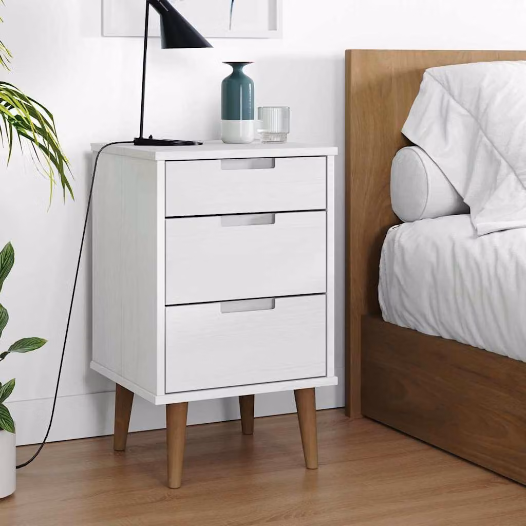 Comodino MOLDE vidaXL in legno massello di pino bianco, design scandinavo, L 40 cm x P 35 cm x H 65 cm