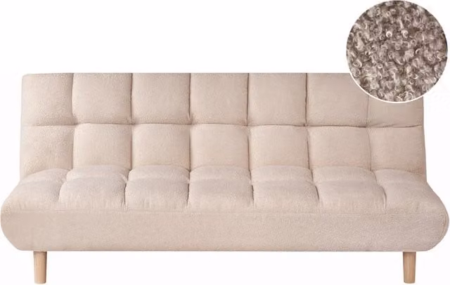 Divano letto beige Rivestimento bouclé Gambe in legno 2 posti Schienale trapuntato Seduta trapuntata Design moderno Senza braccioli
