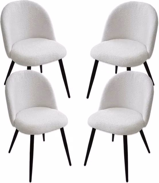 SET 4 POLTRONE IMBOTTITE IN TESSUTO TEDDY COLORE BIANCO SEDIA CON GAMBE IN METALLO NERO 48X50X79 CM PORTATA MAX 130 KG