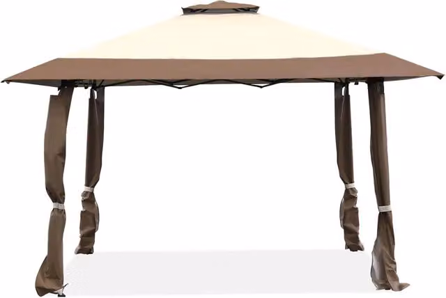 Gazebo da giardino Costway marrone con tetto a 2 livelli e 3 altezze regolabili, L/P: 395 x 395 cm – 1