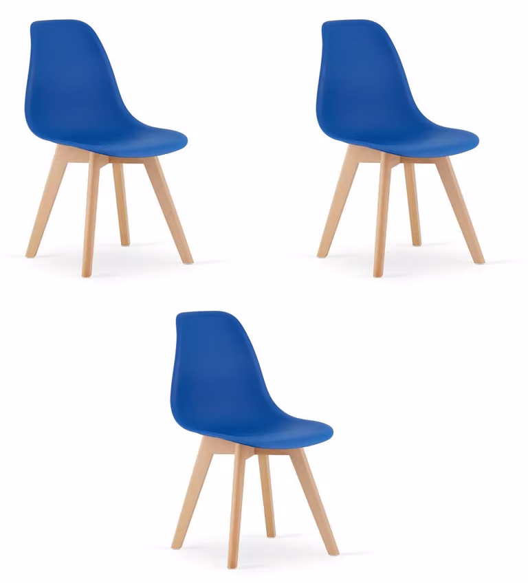 Set di 3 Sedie Design Kito Blu con Gambe in Legno di Faggio