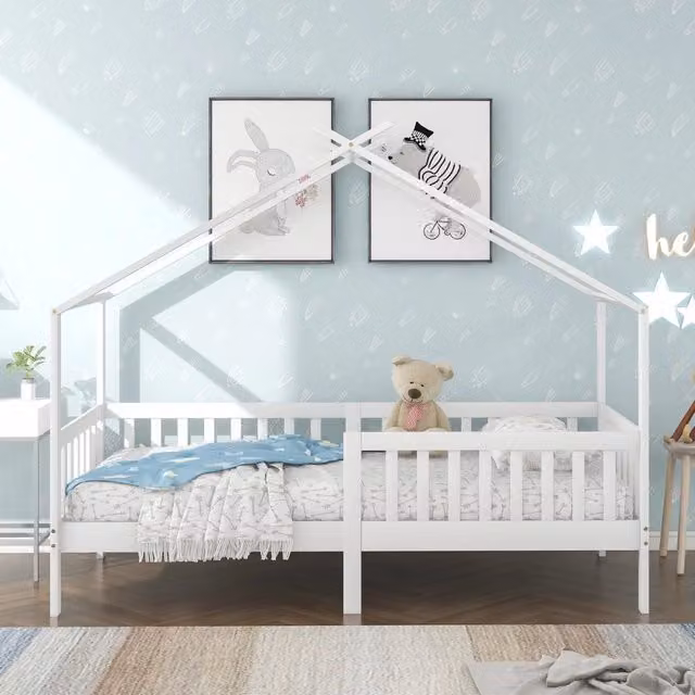 letto casa in legno massiccio bianco 205 x 98 cm