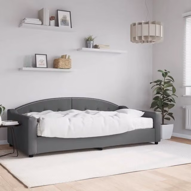 Divano Letto Moderno vidaXL in Tessuto Grigio con Materasso in Schiuma L/P/H: 223 x 110 x 75 cm, Materasso 100 x 200 cm – 1