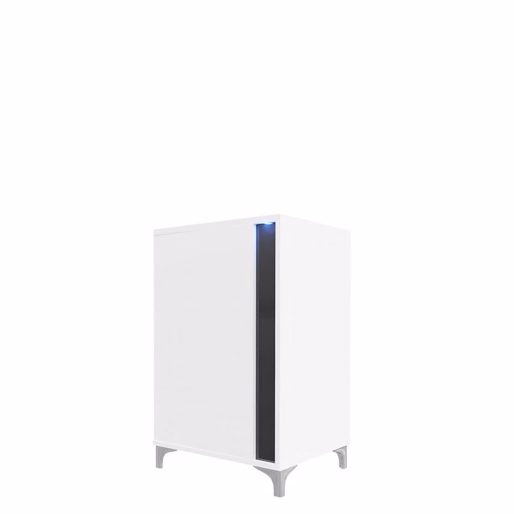 Cassettiera con illuminazione a LED BANTRY 2 – bianco / bianco lucido / nero lucido, angolo destro
