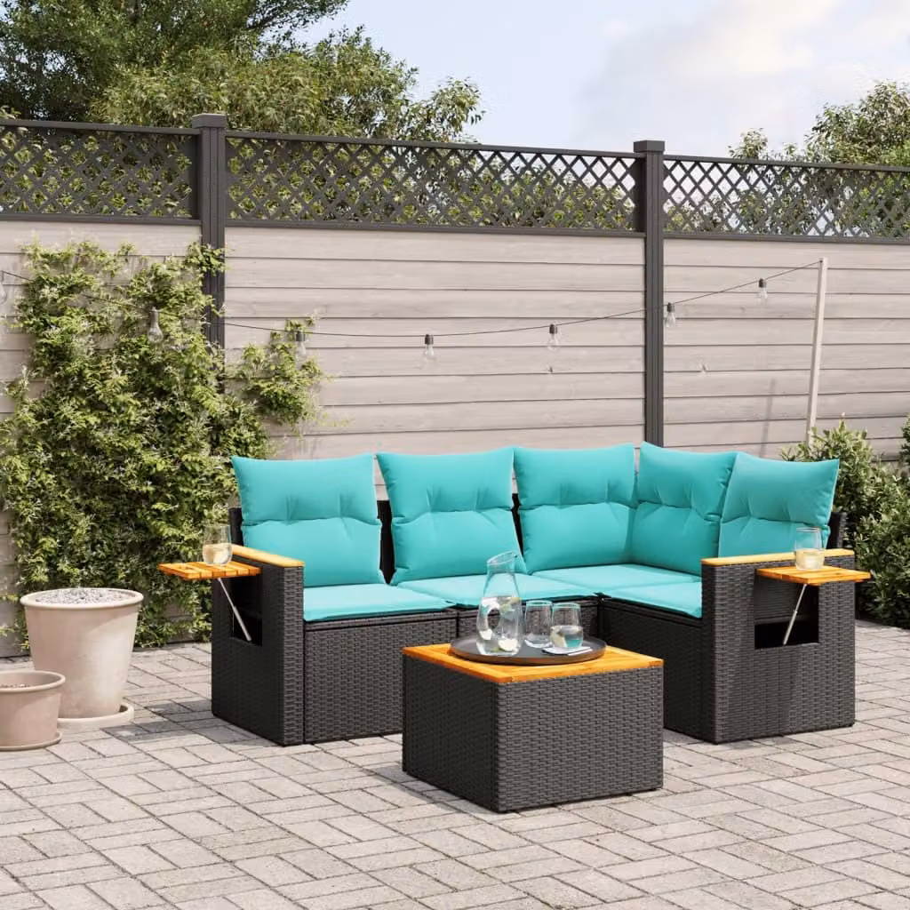 Maison Exclusive - Set Divani da Giardino 5 pz con Cuscini Nero in Polyrattan