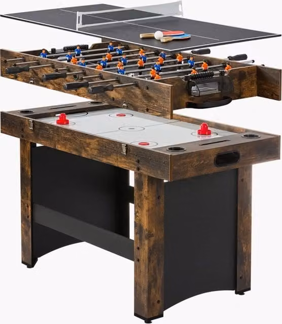 Tavolo Multigioco AH483-EU in MDF 137,1 cm, Tavolo da Gioco Combinato con Air Hockey Ping Pong Calcio Balilla e Accessori