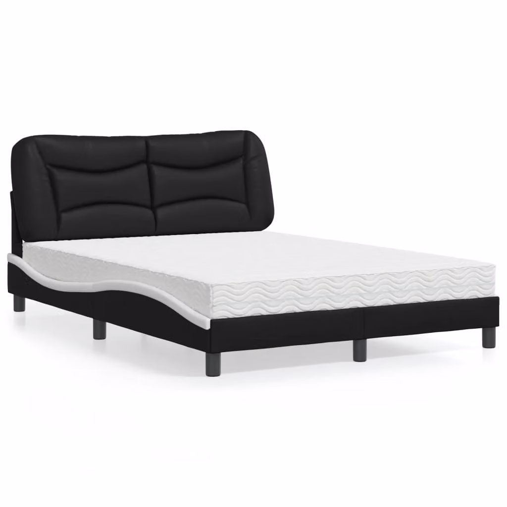 Letto con Materasso Hvar vidaXL in Similpelle Nero e Bianco, L/P/H: 140 x 200 cm – 1
