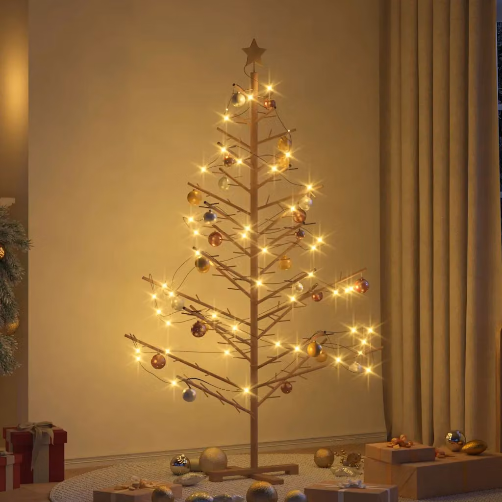 vidaXL Albero di Natale in legno con supporto Marrone 180 cm