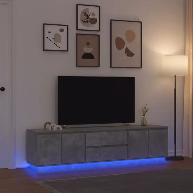 Mobile Porta TV con Luci LED Grigio Cemento 193,5x41x50 cm 3328438