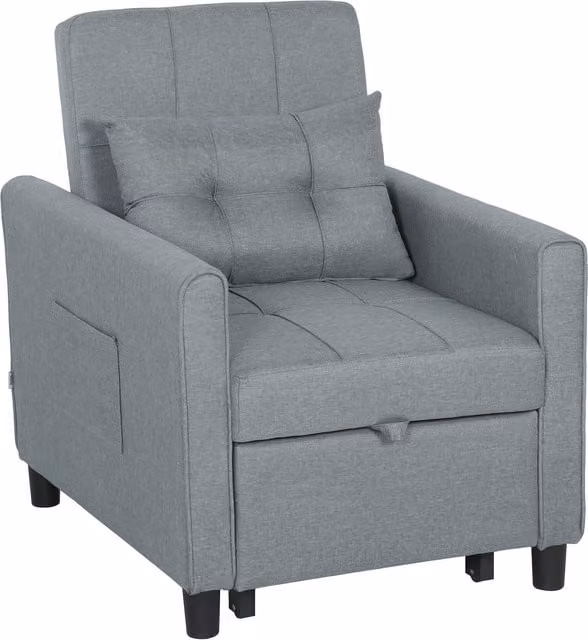 Divano Letto Pieghevole Convertibile HOMCOM con Schienale Regolabile e Cuscino, Grigio