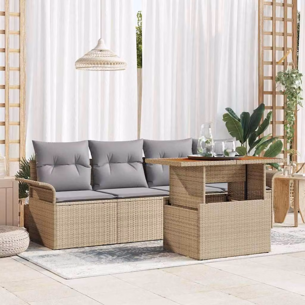Maison Exclusive - Set da giardino composto da 5 pezzi, divano in rattan sintetico beige