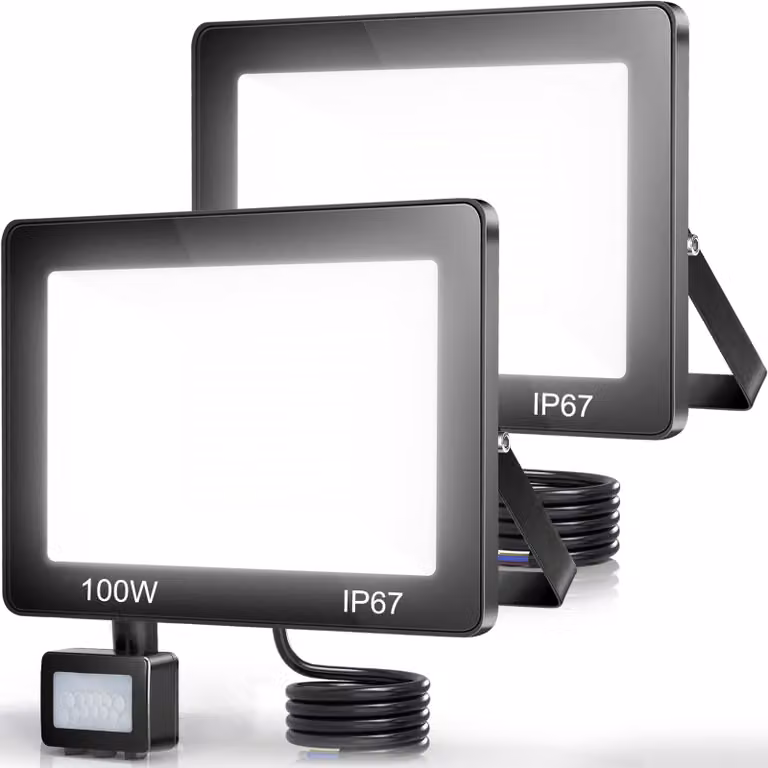Lampada da esterno a LED da 100W, set da 2, con sensore di movimento, 10.000 lumen, grado di protezione IP67