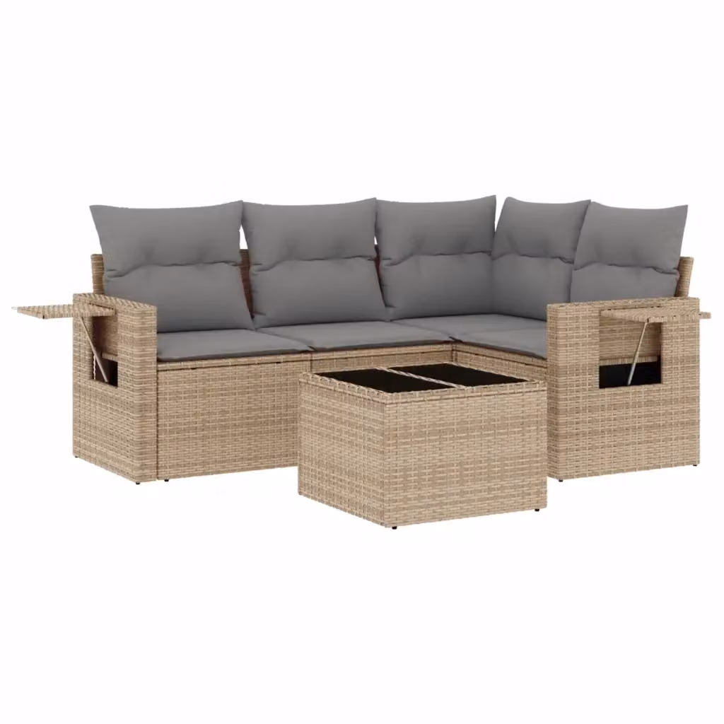 Set Divano da Giardino Moderno VIDAXL in Polyrattan con Cuscini Beige 5 Pezzi – 2
