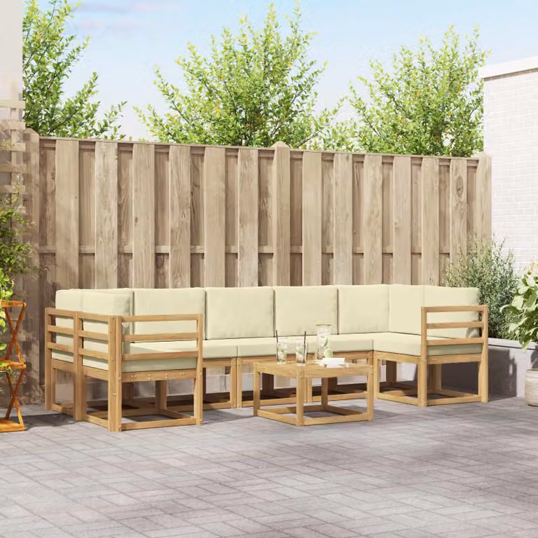 Set di divani da giardino vidaXL a forma di L composto da 6 pezzi in legno di acacia con cuscini inclusi, colore marrone e beige