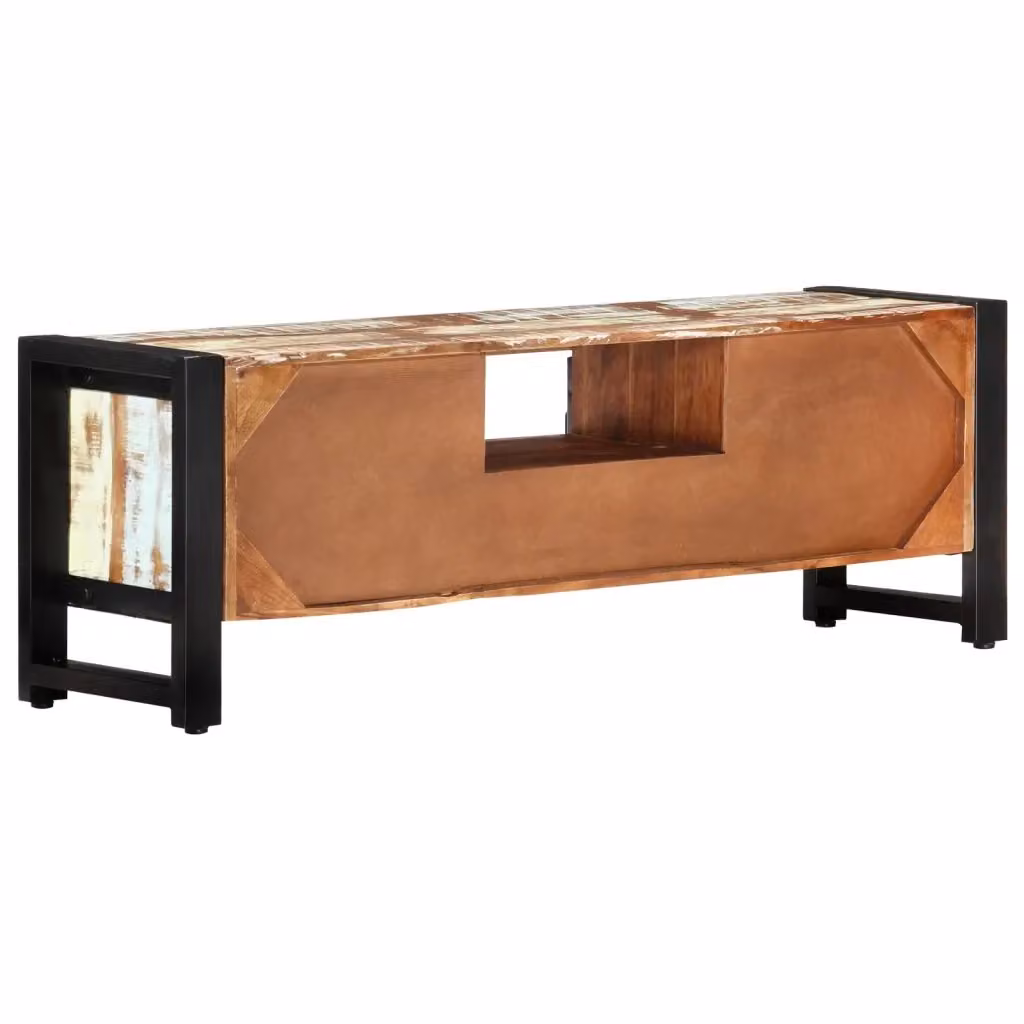Mobile Porta TV Industrial vidaXL in Legno Massello e Metallo, Marrone, L 120 x P 30 x H 40 cm – 2