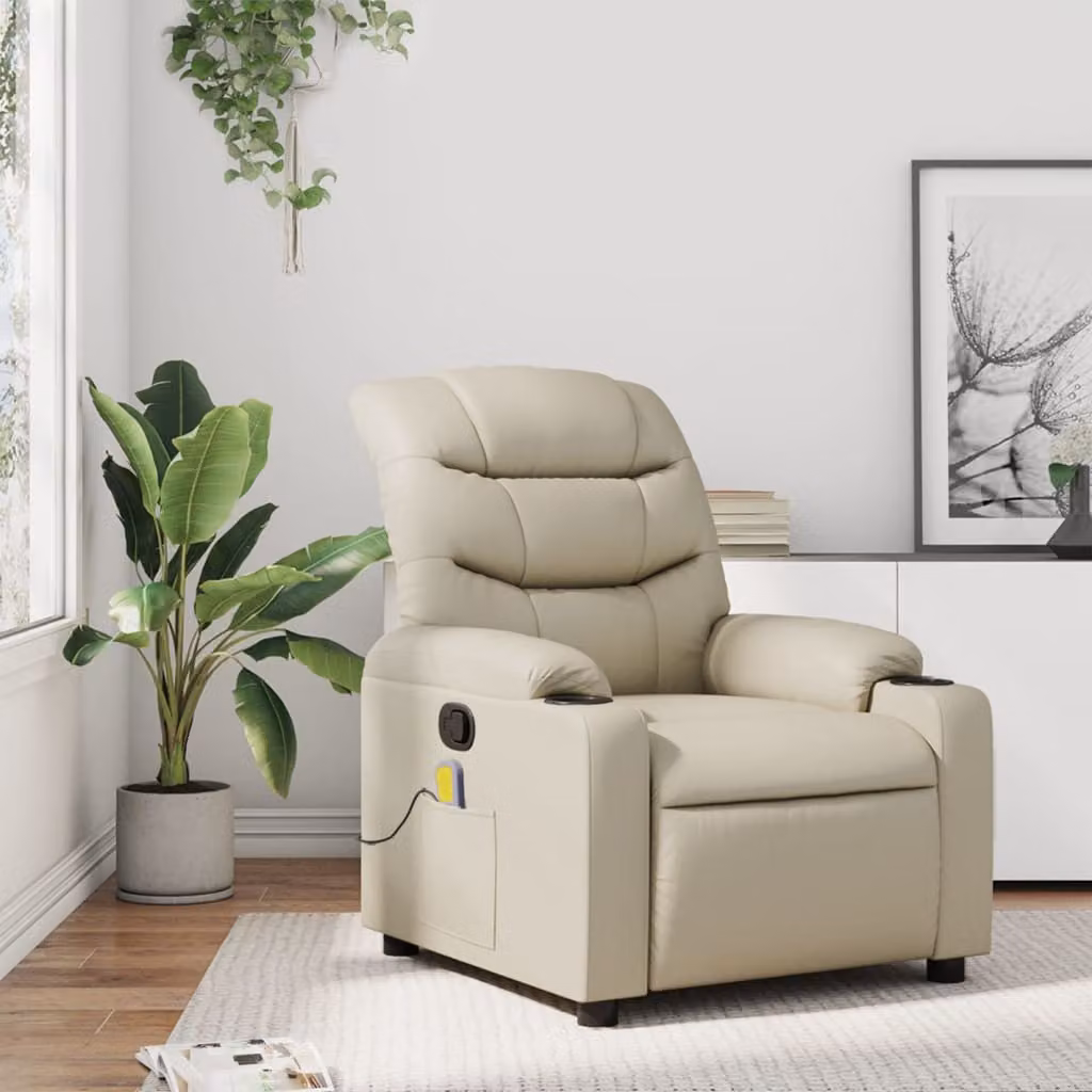 vidaXL Poltrona relax reclinabile in similpelle beige con braccioli e struttura in legno e metallo