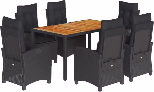 Set da Pranzo da Giardino vidaXL 7 pz in Legno di Acacia e Polyrattan Nero con Cuscini – 2