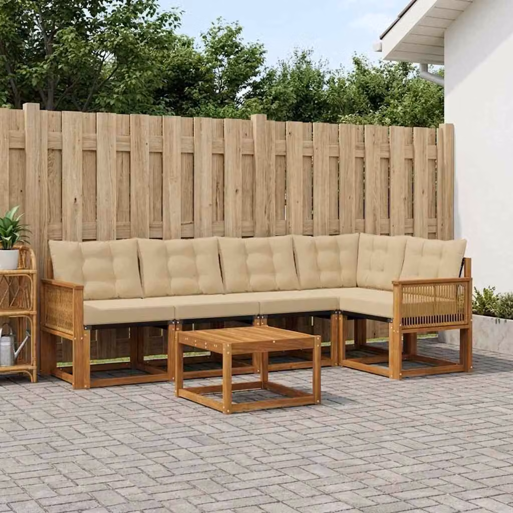 Set di divani da esterno vidaXL 6 pz in legno di acacia con tavolino e cuscini, colore beige e marrone