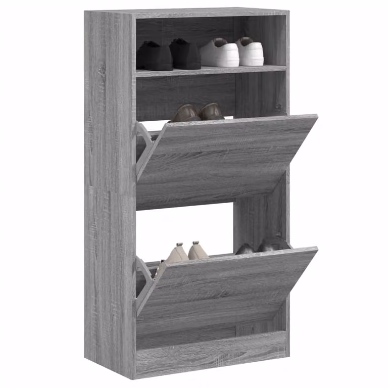 Scarpiera moderna vidaXL in legno grigio con scomparti basculanti e ripiani interni, L: 60 cm, P: 34 cm, H: 116 cm