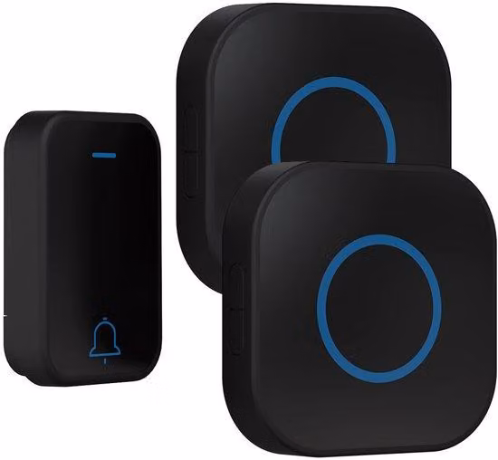 Sensore di movimento wireless per ingressi – Ideale per negozi e abitazioni – Colore nero (1 trasmettitore + 2 ricevitori)