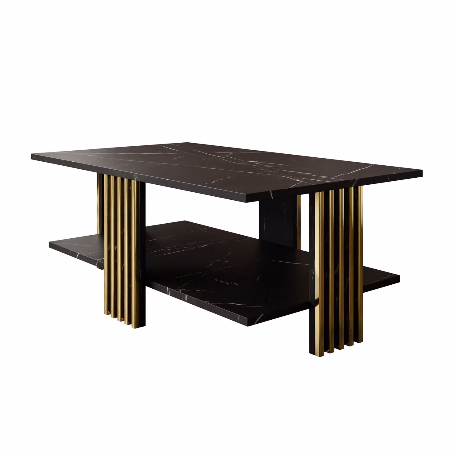 Tavolino SAPHIRA GOLD con ripiano, marmo nero / lustro oro