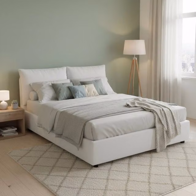 Letto matrimoniale contenitore Askari Talamo Italia con rivestimento in tessuto bianco, adatto per materasso 140x190 cm – 1