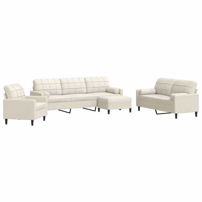 Set di Divani 4 pz con Cuscini e Rinforzi Crema in Velluto
