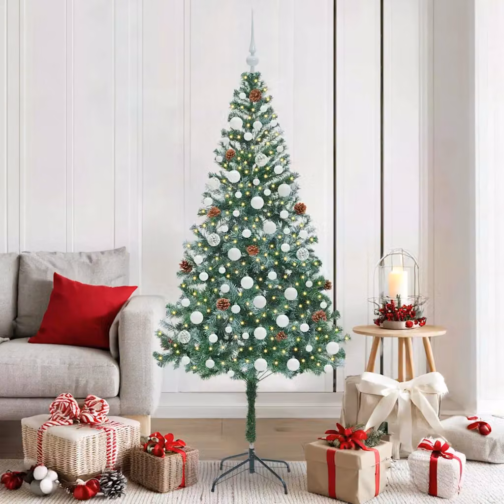 Albero di Natale artificiale moderno vidaXL verde con luci LED bianco caldo in PVC e metallo, Altezza: 180 cm